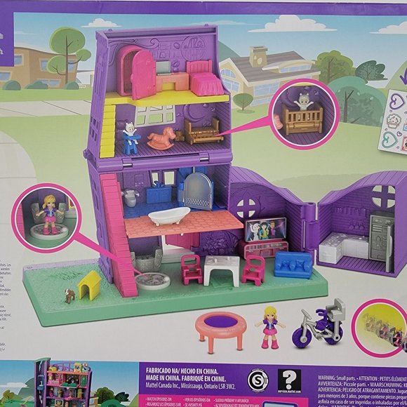 Polly Pocket Doll House, Pollyville Pocket House with 2 Dolls + Accessories, new - Picture 2 of 9